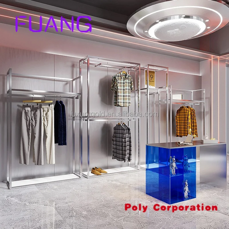 Imagem -05 - Custom Stainless Steel Boutique Gold Clothing Racks Garment Metal Shelf Women Store Dress Display Stands para Lojas de Roupas