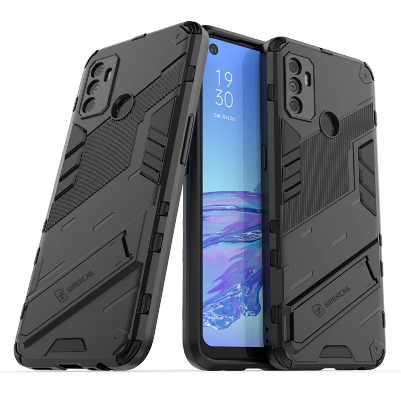 Phone Holder Back Case For Oppo A53 Case Bumper Hard Armor Full Cover For Oppo A53 Case For Oppo A53 A32 A33 A53S A54 A74 A94 5G