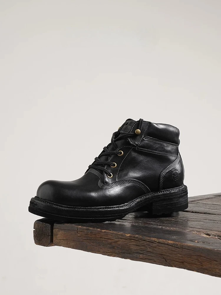 British Vintage Men Motorcycle Boots Handcrafted Genuine Leather Lace-Up Outdoor Hiking Work Shoes Premium Luxury Ankle Boots