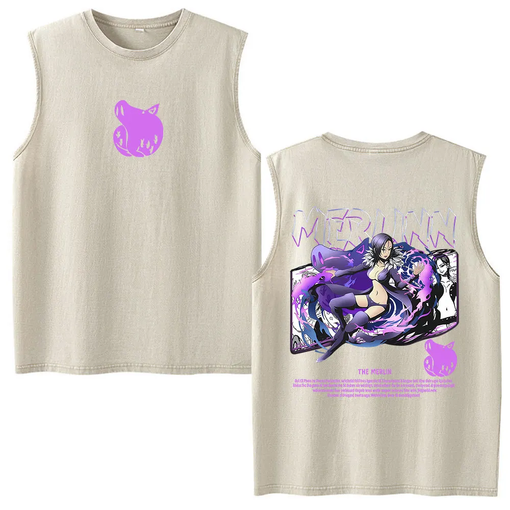 Anime Die Sieben Todsünden Escanor Vintage Washed Tanktops für Männer und Frauen, Lässige Baumwoll-Ärmellose Weste T-Shirt Streetwear – Detail 6