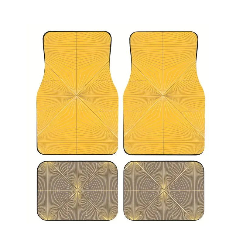 

Bright Yellow Radial Line Car Floor Mats 4pcs Minimalist Print Non-slip Foot Pads for Sleek Auto Decor