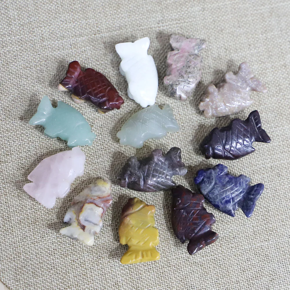 Natural Gemstone Fish Statue Ornament Carving Healing Crystal Animals Figurines Reiki Stones Home Room Decoration 6Pcs Wholesale