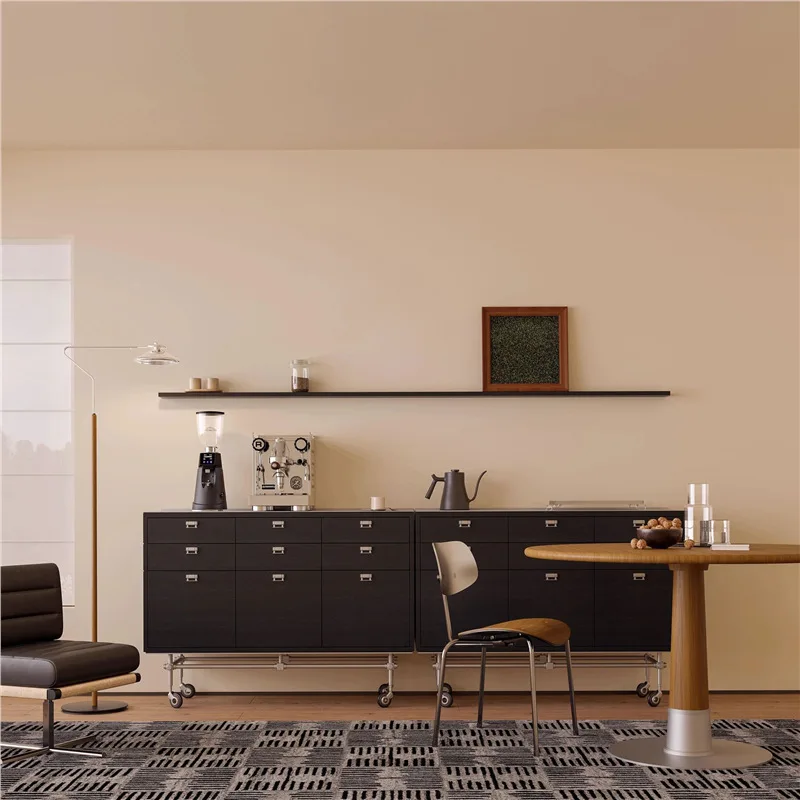Medieval Bauhaus solid wood dining side cabinet stainless steel bar counter cabinet removable black side cabinet against
