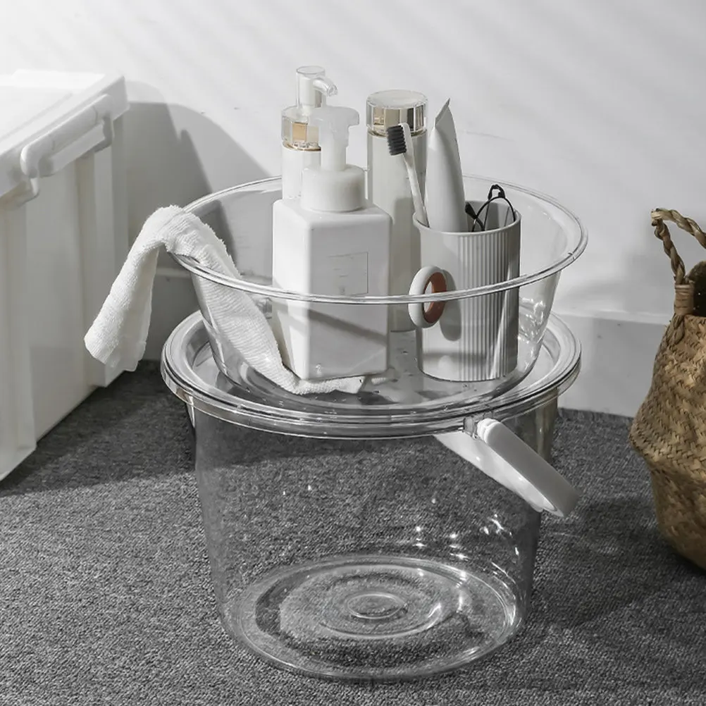 

Набор из 1 прозрачного ведра большой емкости с тазом и черпаком, утолщенное гладкое пластиковое ведро для воды для общежития, дома, ванной комнаты