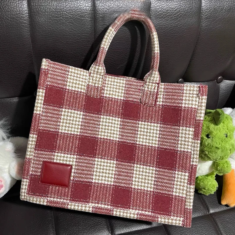 

Plaid Tote Bags For Women Luxury Designer Handbags And Purses 2024 New In Woolen With Inner Pocket Large Capacity Cloth Shoulder