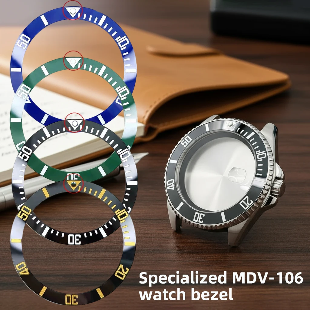 Green Luminous pip at 12 Sloping Ceramic Bezel Insert For Casio MDV-106 Swordfish Black Ceramic Watch Ring  Watch part 41x32.8mm