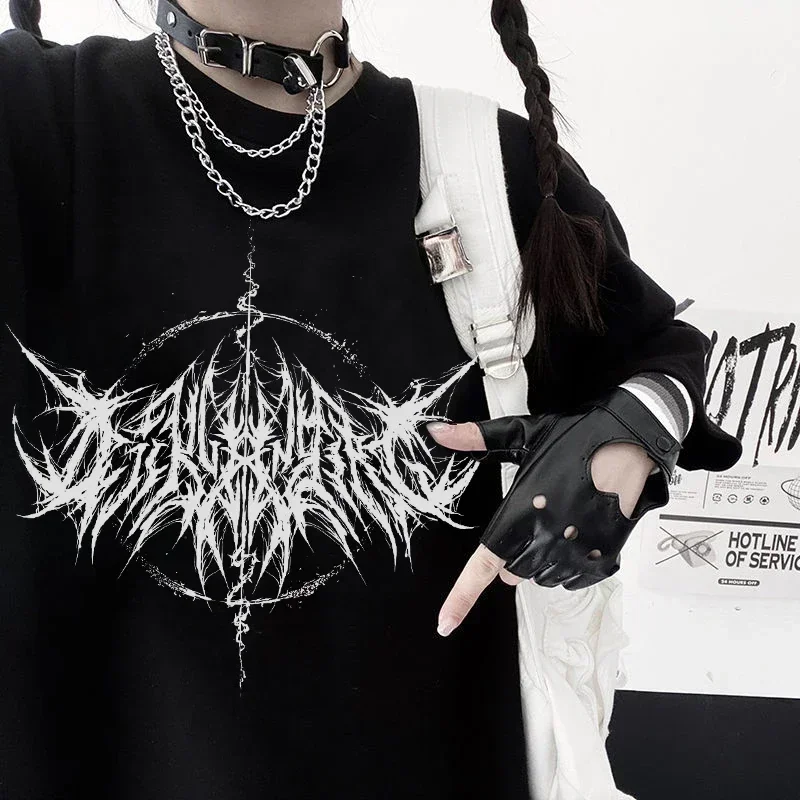 Women T-shirt 90s Vintage Hip Hop Streetwear Kawaii Fashion Casual Tops Men\'s T Shirt Lightning Letter Print Y2K Goth Punk