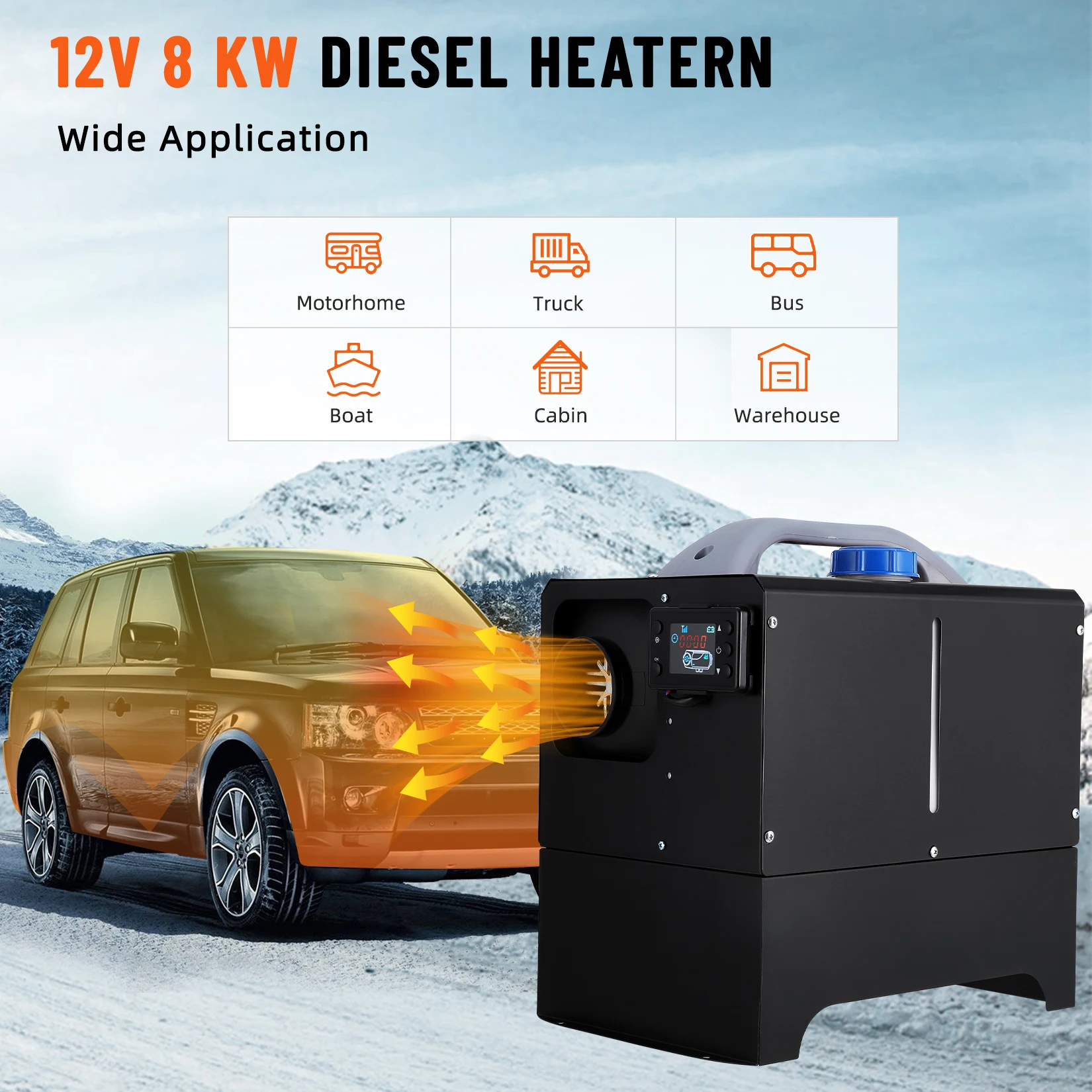 12V 5KW Diesel Air Heater Remote Control and LCD Display Diesel Heater Fast Heating Diesel Heater for Car RV Trailer Van Boat