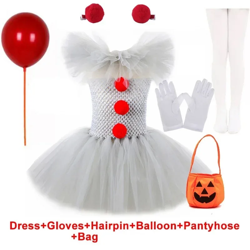 Nueva disfraz De payaso Joker para niñas, disfraz De Cruella De Vil para Halloween, disfraz De fantasía De villano, vestido elegante De lunares, vestido tutú De cumpleaños para niños