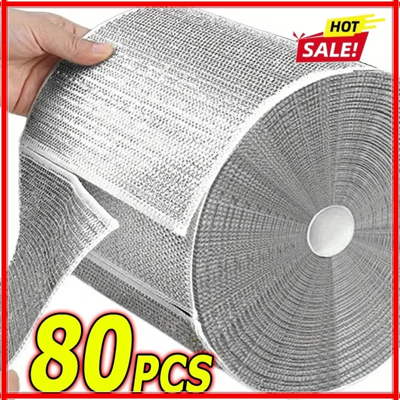 80/1 piezas Paño de limpieza mágico engrosado de doble cara con alambre de acero, paños de cocina para lavar platos y ollas, herramientas de limpieza