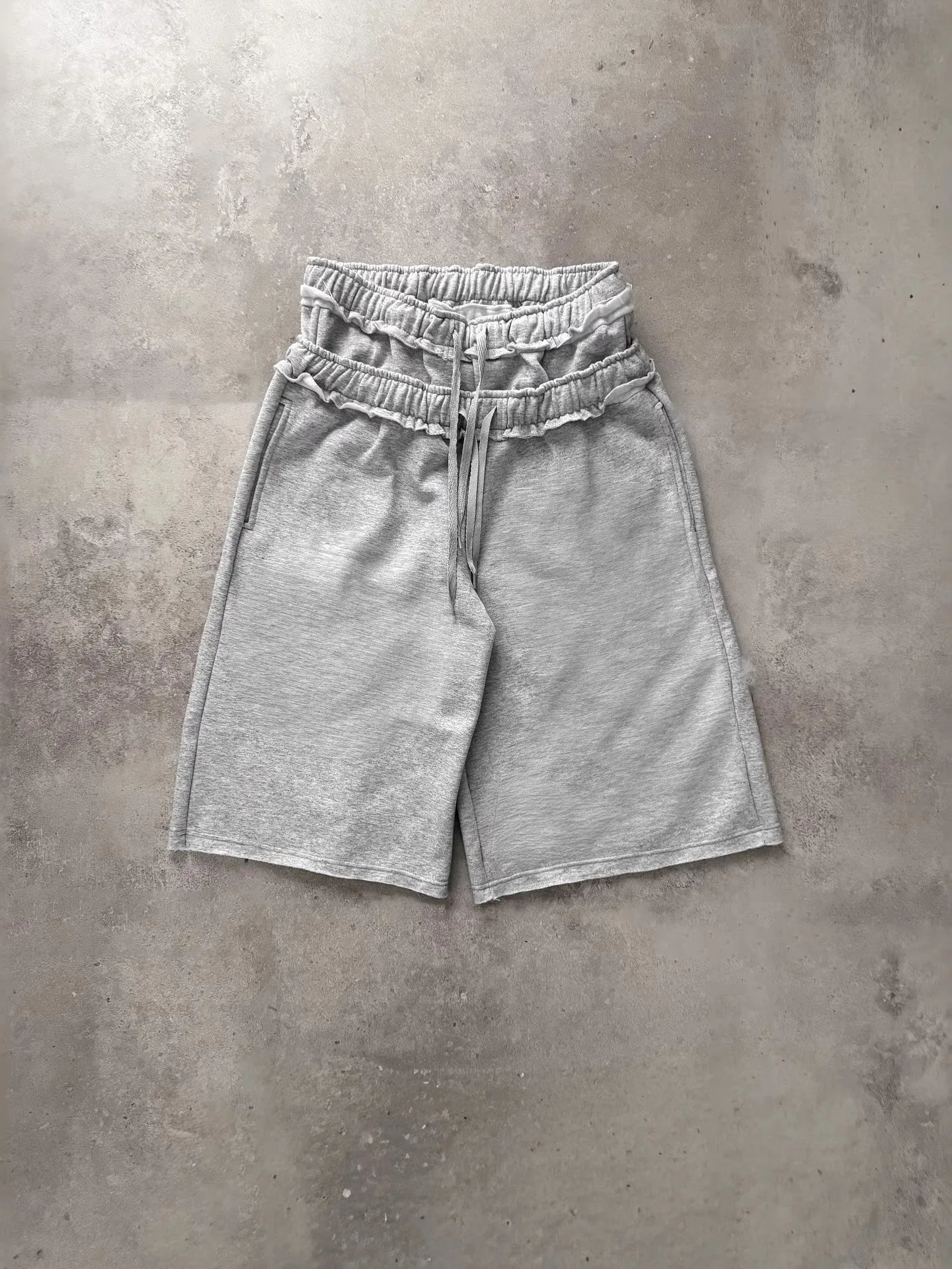 Trendy Men's Elastic Waist Wide Leg Five Shorts Casual Loose Fit Double Head Design Cross-Border Sweatpants Polyester Fiber
