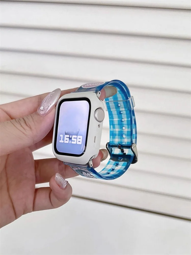 Korea Cute Bear Strap+Case For Apple Watch Band Ultra 2 49mm 45 44mm 41 40 42 Correa Clear Band For Watch Series 9 8 7 6 SE 5 4