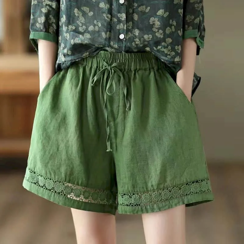 Solide Shorts für Frauen Sommer lässig gerade kurze Hosen koreanischen Stil Schnürung elastische Taille weites Bein Hosen Frauen kleidung