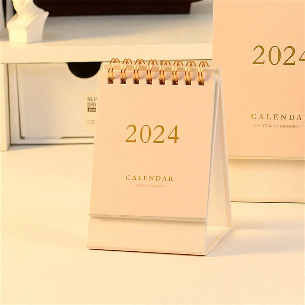 New 2024 Simple Solid Color Mini Desk Calendar DIY Portable Desktop Calendars Dual Daily Schedule Table Planner