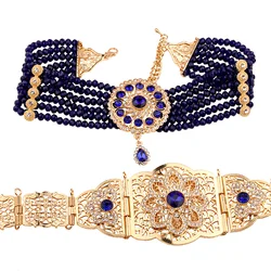 Luxury Gold Plated Moroccan Kftan Wedding Jewelry Set for Bridal Choker Necklace and Belt Set Conjunto De Joyeria Para Mujer