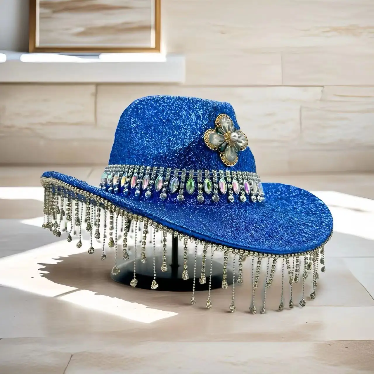 HongLuan Glitzer-Kostüm, Hut für Erwachsene und Cowboy-Hüte, Strass für Damen, Cowboy-Cosplay, Damen-Accessoires und Cowgirl-Kappe