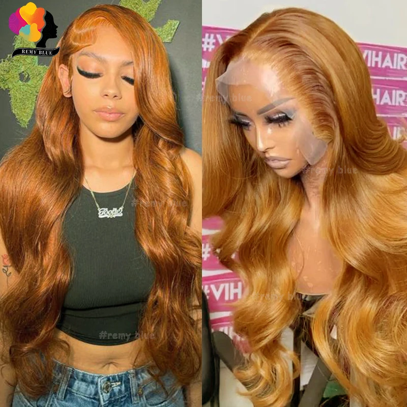 

Ginger Body Wave Lace Front Wig 13x4 13x6 Transparent Lace Frontal Human Hair Wigs for Black Women 30 32inch Colored Blonde Wig
