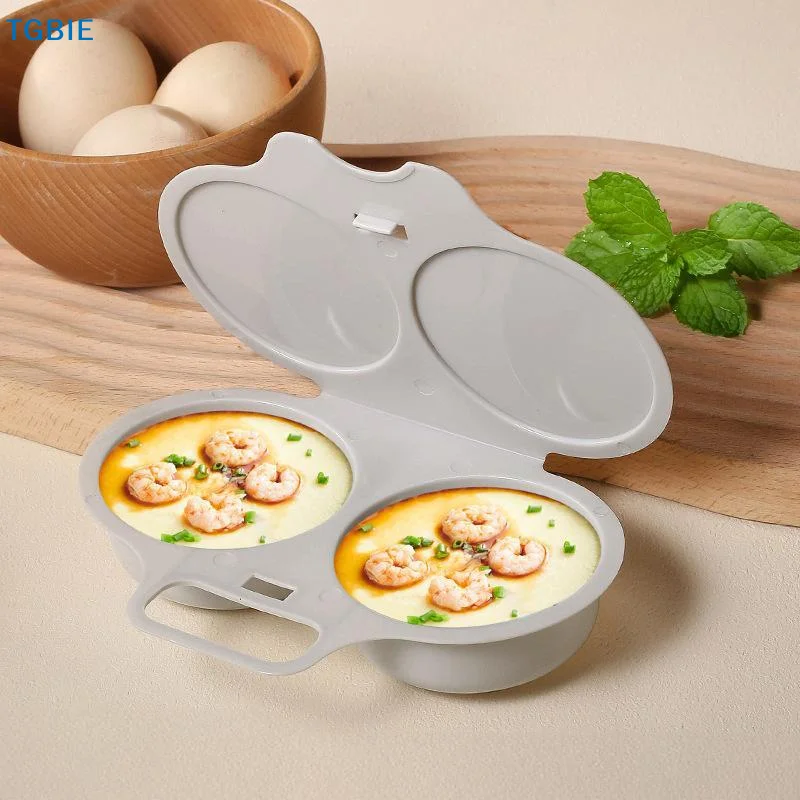 [TL]Microwave Egg Poacher 2 Cavity Food Safe Egg Cooker Mold Portable for Dorm Office Breakfast Making