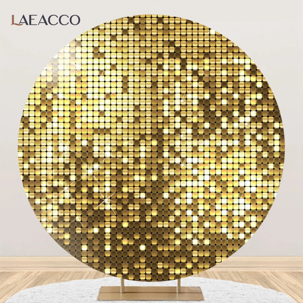 Gold Sequin Round Background Colorful Glitter Disco Party Adult Birthday Theme Decor Circle Cover LightSpot Photography Backdrop