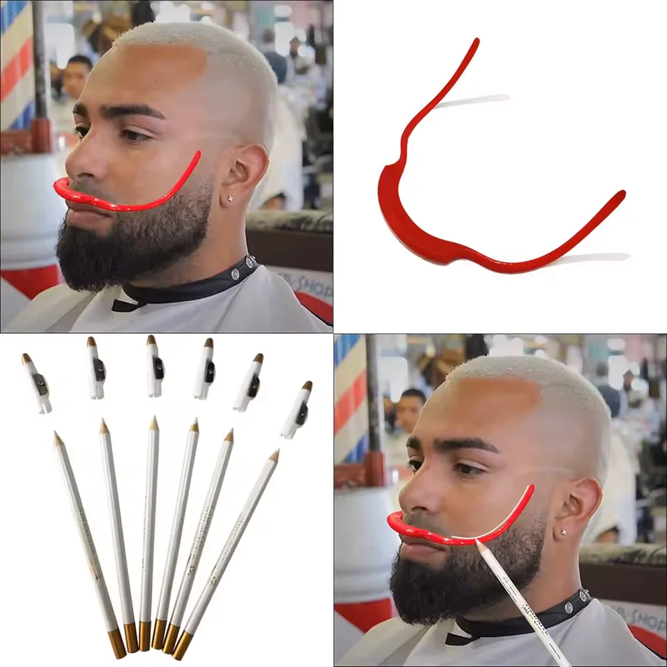 2Pcs Set White Beard Pencil Plastic Goatee Shaper Beard Shaping Tool Tracing Guide for Lineup Pencil Up Beard Cutting Trimmer