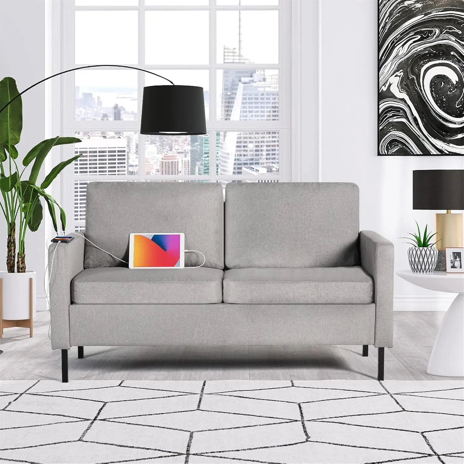 Modern Comfy Couch with USB, Small Couches for Living Room Apartment Bedroom Small Spaces, Office Couch