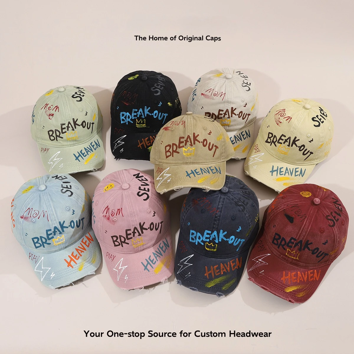 Korean Personalized Brand Hand-painted Baseball Cap Men Women European American Washed Cotton Casual Versatile Sun Baseball Cap