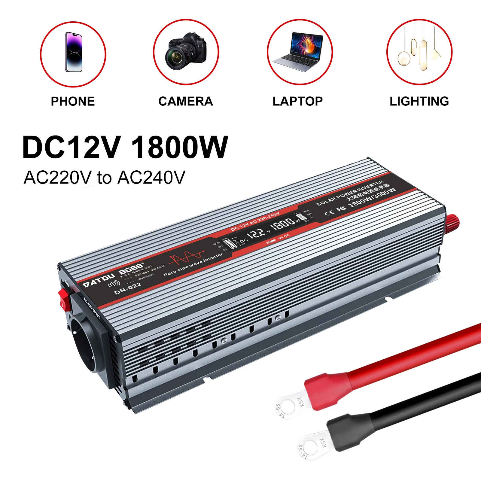 Datouboss 12v Omvormer 1000W 1500W 1800W voor 220v met EU Scoket USB Draagbare LCD Display 12v 230v converter 50Hz