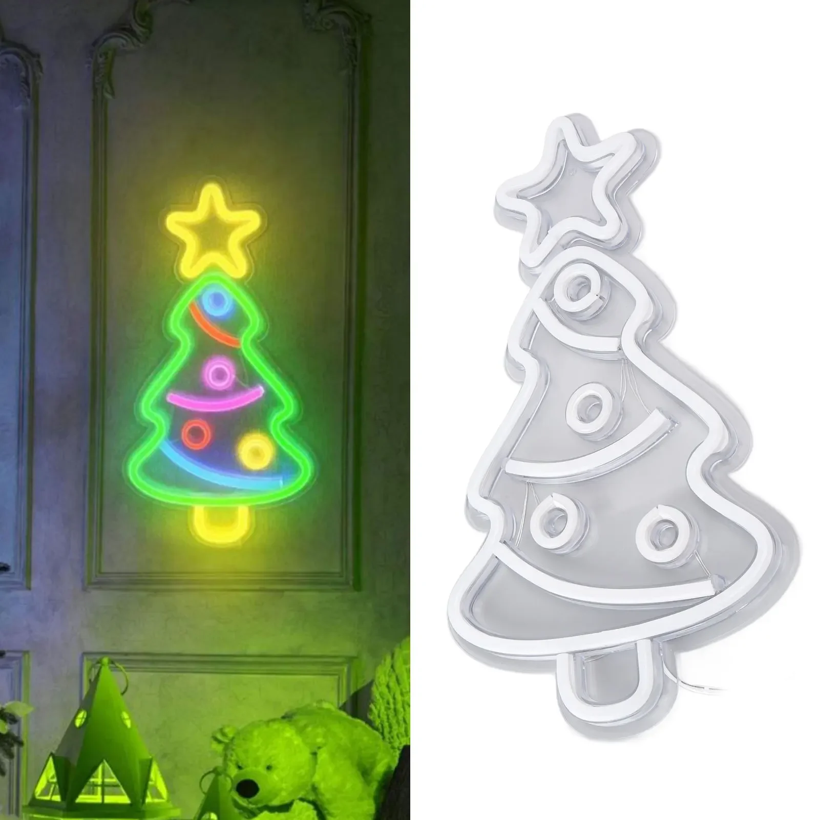 Xmas Tree Neon Light LED Neon Sign Light Wall Decor Art For Kids Room Birthday Party Decor