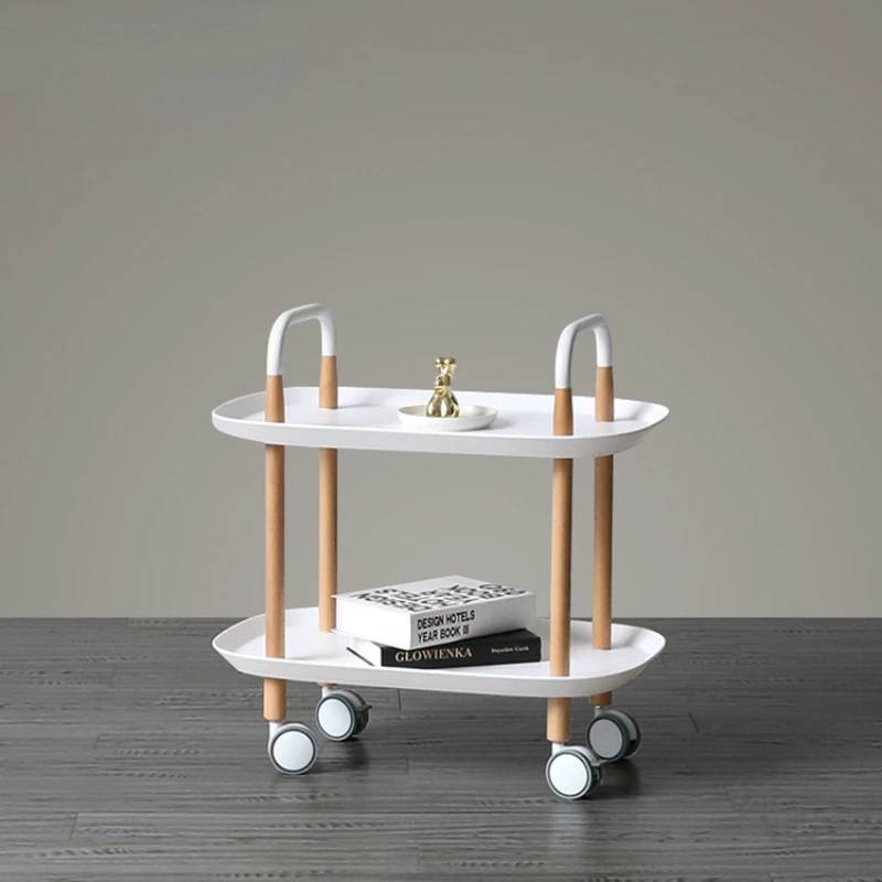 

Modern chinese mobile cart sofa wood coffee table storage wheeled multifunctional side table