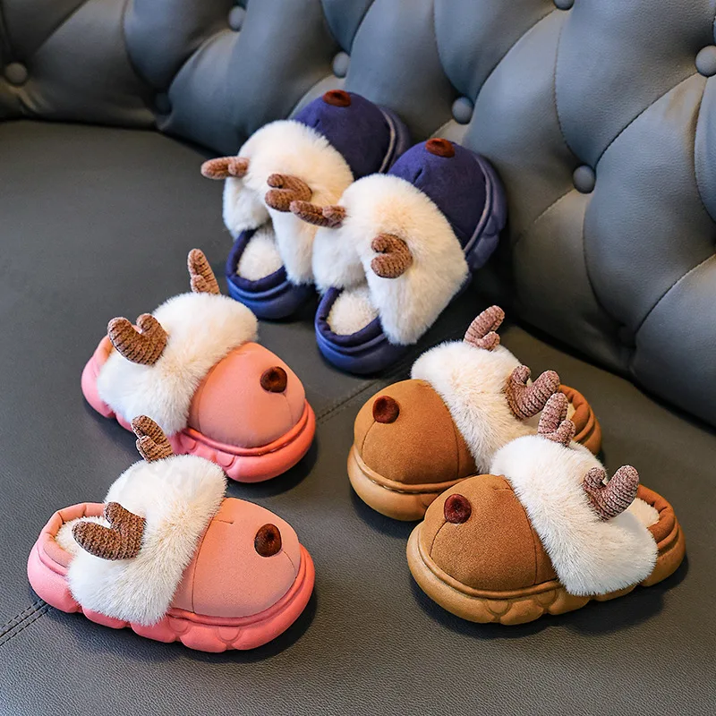 

Детские тапочки, зима 202, новинка 202, милая плюшевая утепленная обувь с героями мультфильмов для девочек, нескользящая удобная домашняя обувь на мягкой подошве для мальчиков