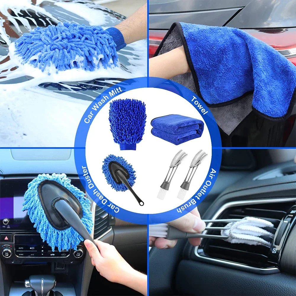 25Pcs Car Detailing Brush Set Scrubber Drill Detail Brushes Towel Kit Auto Air Conditioner Vent Windshield Wheel Cleaning Tools