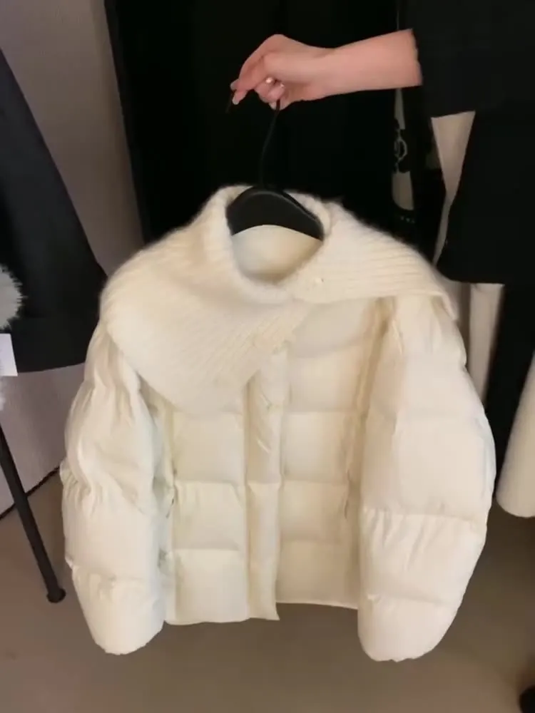 

Женское зимнее хлопковое пальто, вязаное толстое теплое пальто с отложными лацканами на молнии в корейском стиле, простая шикарная свободная повседневная верхняя одежда для поездок на работу