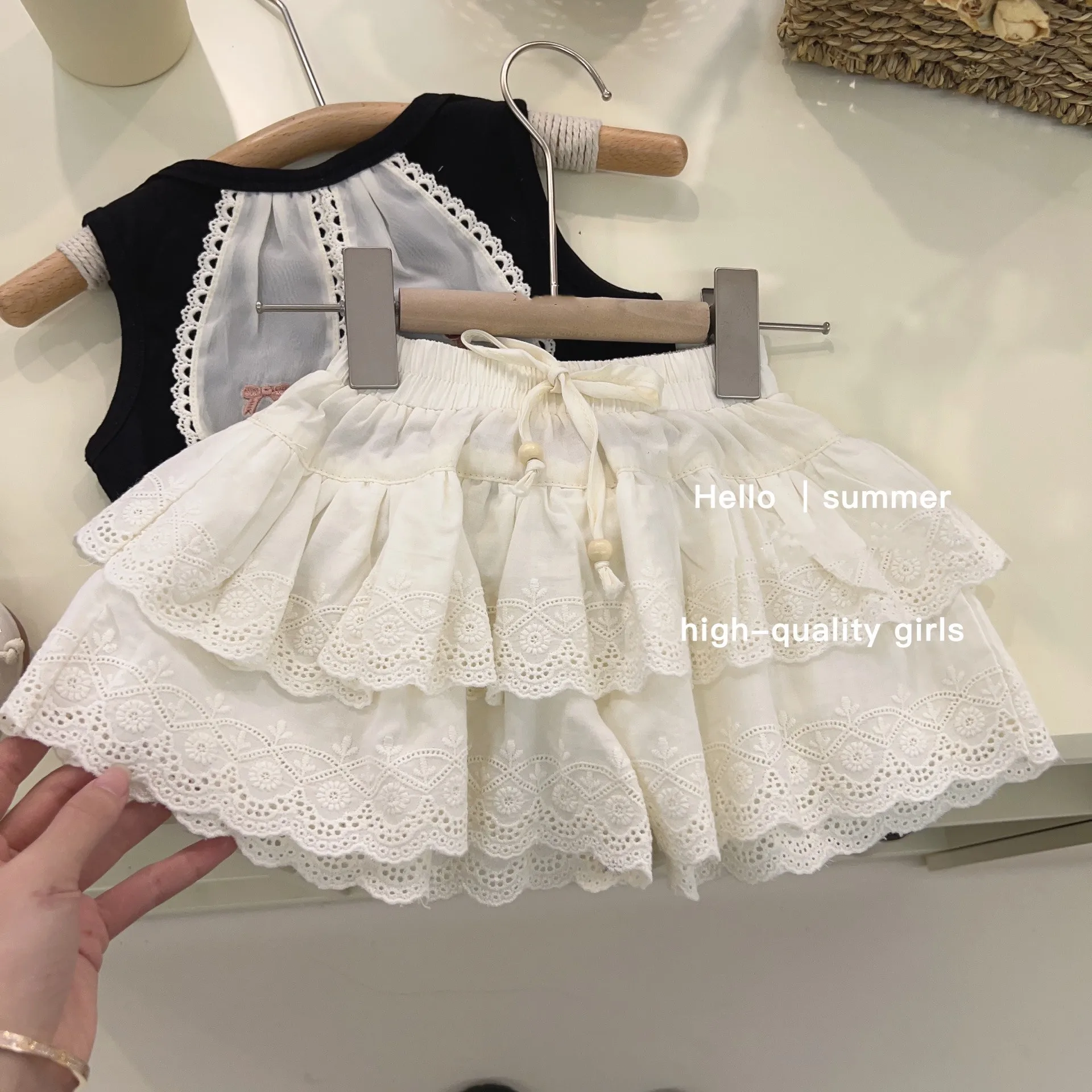 Girl Cute Princess 2pcs Suits Children Baby Kids Rabbit Ears Brim Summer T-shirt Vest + Cake Culottes Sets Outfit