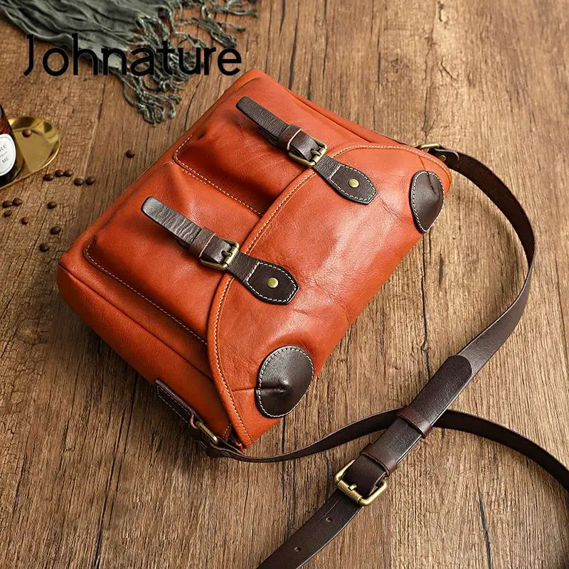 Johnature semplice fatto a mano in vera pelle 2024 nuova borsa da donna Casual borse a tracolla in pelle bovina naturale borsa a tracolla di grande