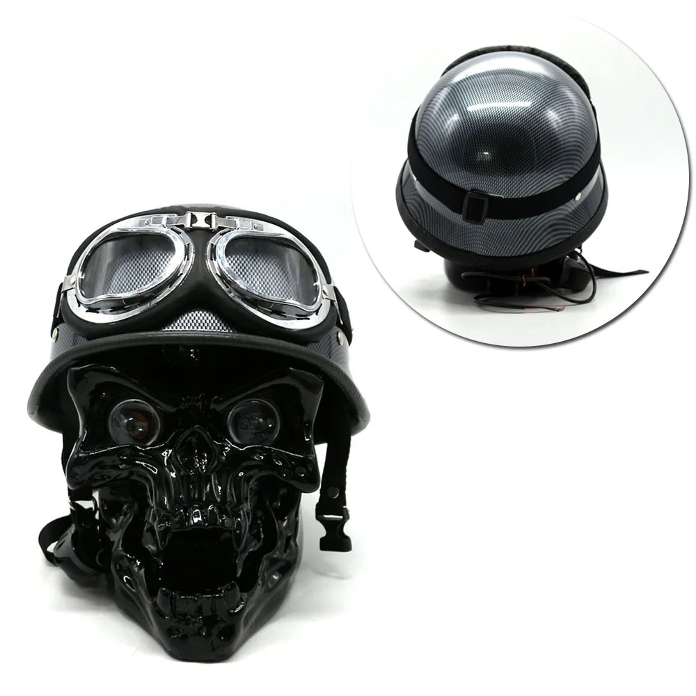 

Resin Handmade Black Motorcycle LED Skull Head Headlight For Harley Honda Suzuki Kawasaki