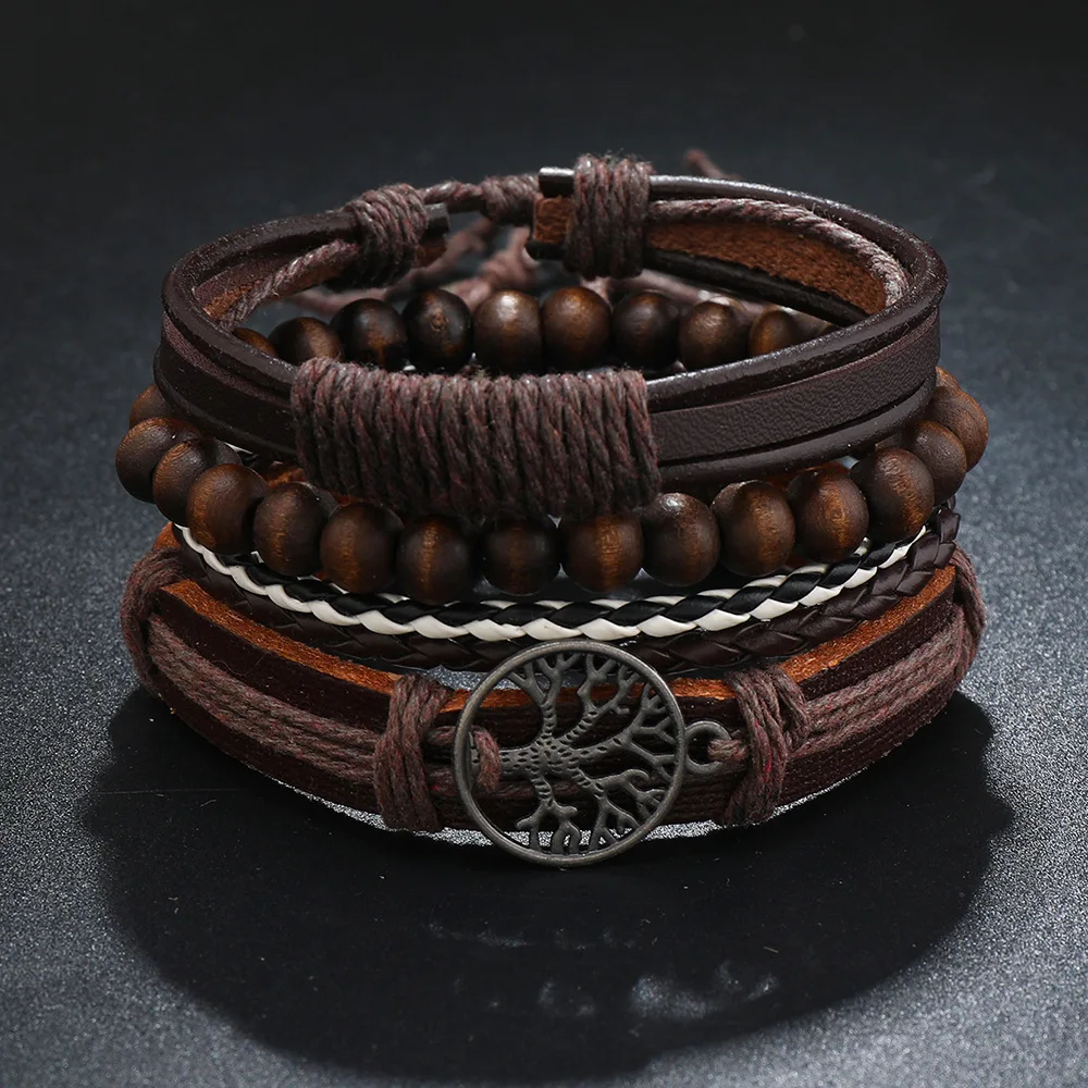 Mode Vintage männer Leder Armband Amors Pfeil Holz Perlen Leder Hand Gewebt Retro Mode Armbänder Für Männer