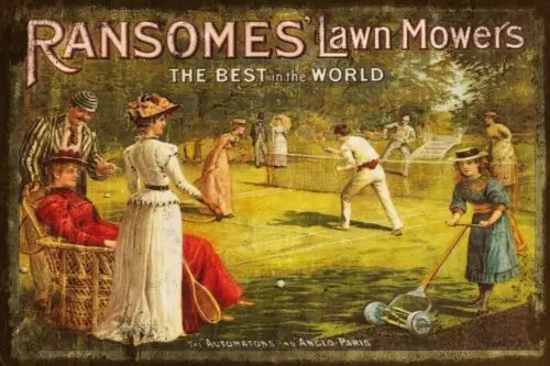 Vintage Lawnmower Tennis Advert, Aged Look Printed on a New Metal Sign Plaque