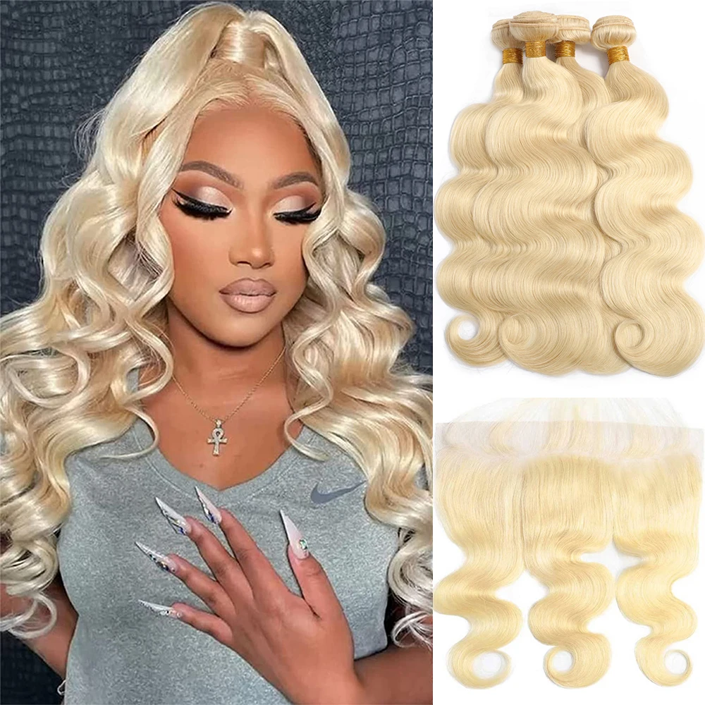 Bundles de cheveux humains avec fermeture, dentelle HD, extensions de cheveux Body Wave, blond miel 613, femmes