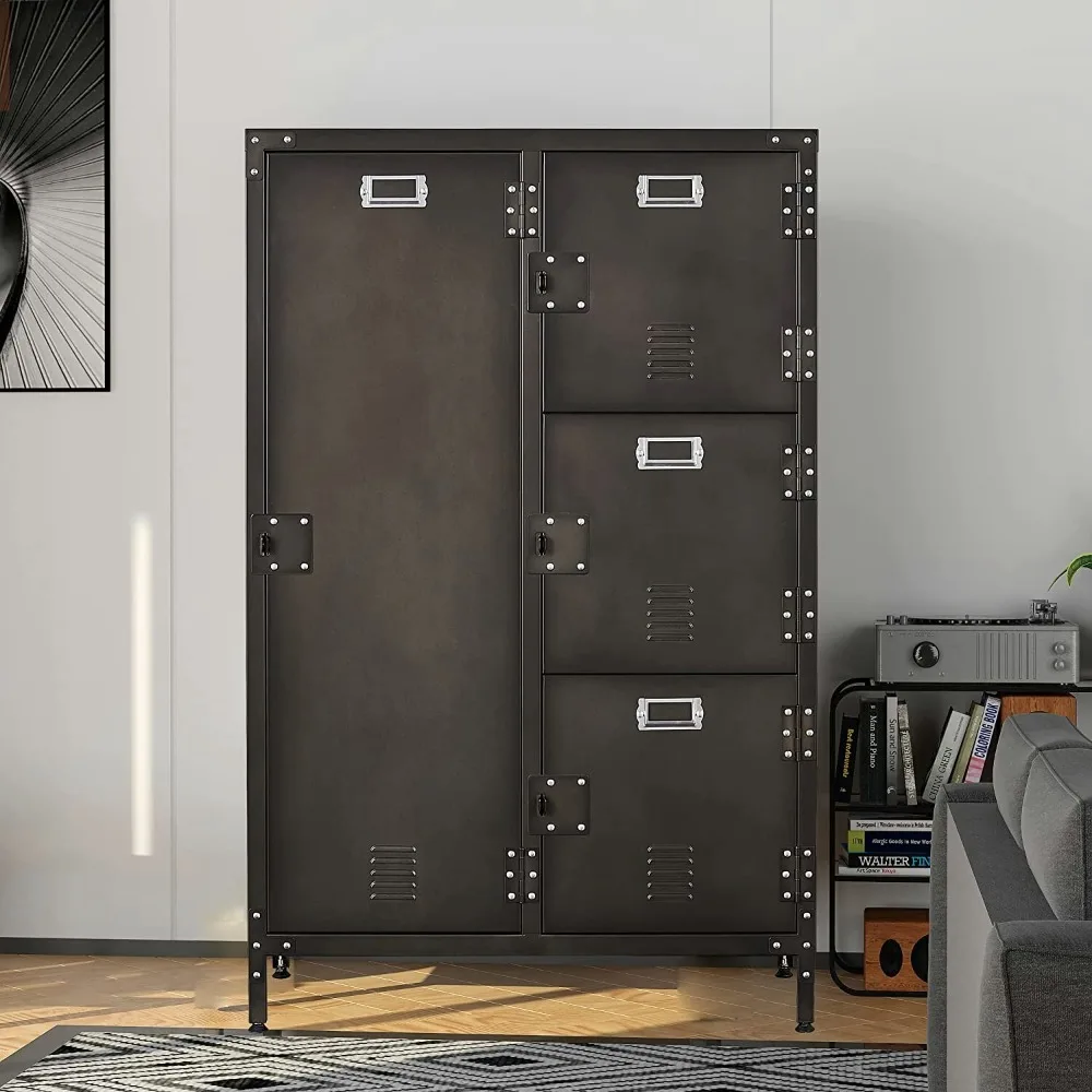 

Металлический шкафчик для хранения, стальной ретро-гардероб-органайзер, регулируемые ножки для дома