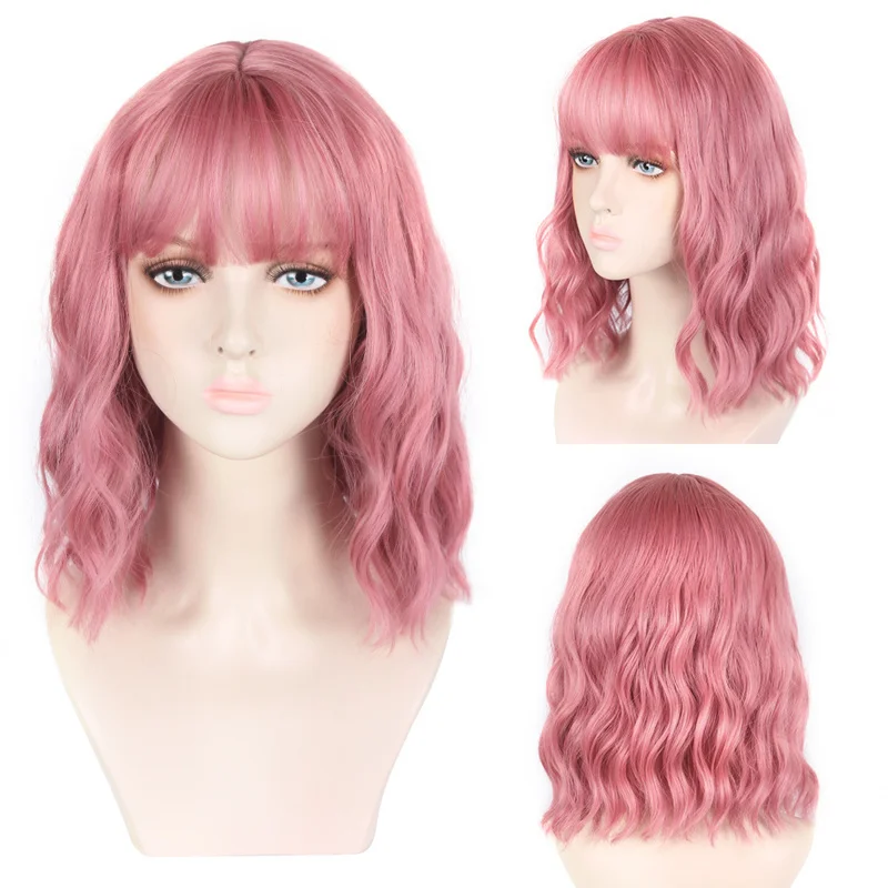 European and American style , pink wigs for women, short curly hairpieces, synthetic high-temperature fiber