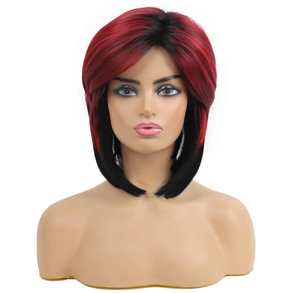 African Synthetic Short Women's Wig Fashionable Gradient Collarbone Wig Black Red Multi Color Straight Daily Party Cosplay