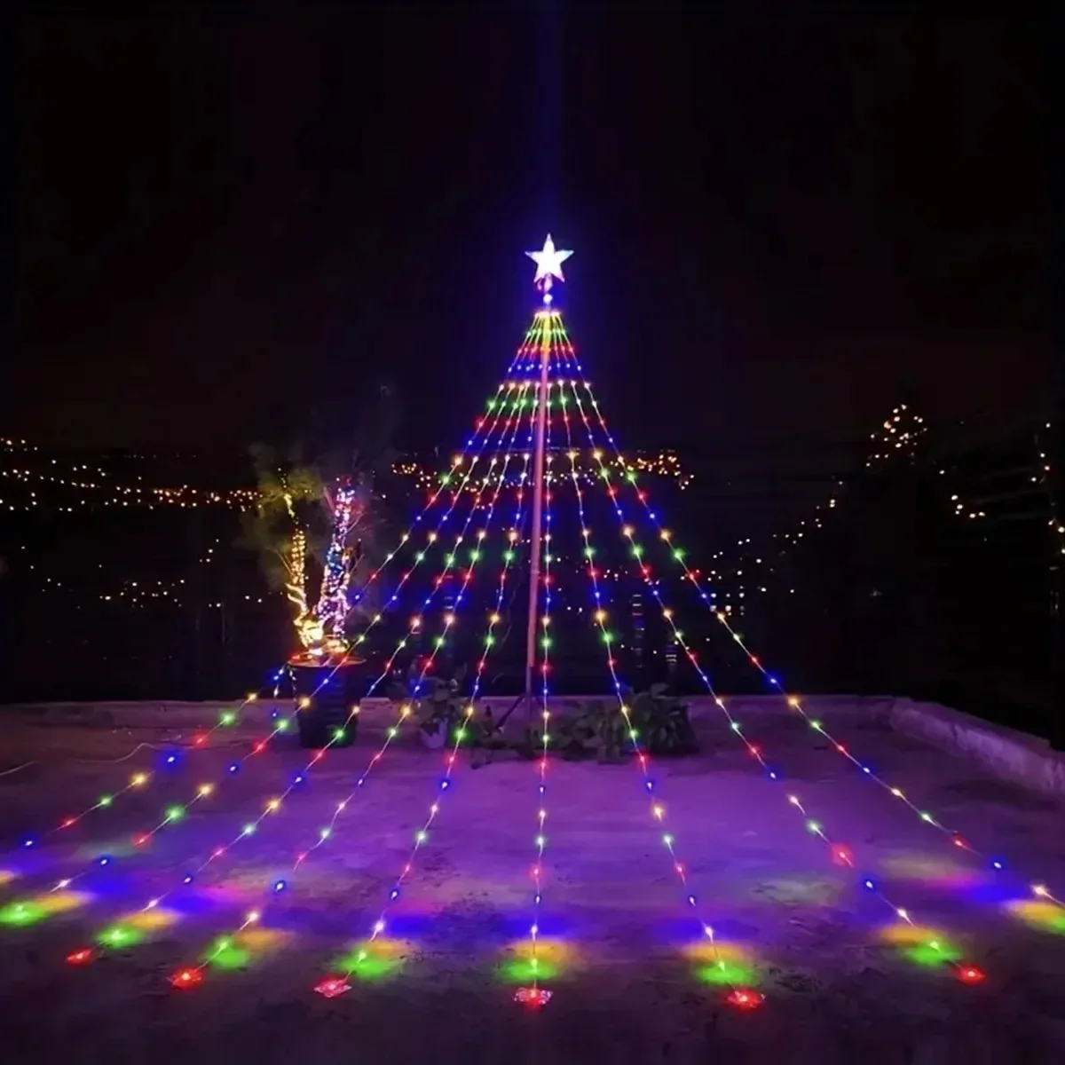 Guirnalda de luces navideñas para exteriores, 3,5 M, 198 LED, impermeables,  para árbol de cascada con adorno de estrella, carámbanos de decoración  navideña / Iluminación para festivos, image size:1200x1200