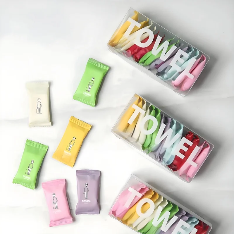 1 Stück Komprimierte Baumwoll-Einweg-Gesichtstücher, für Reisen. 14x7cm, Weich, Einzeln Verpackt, Hygienisch