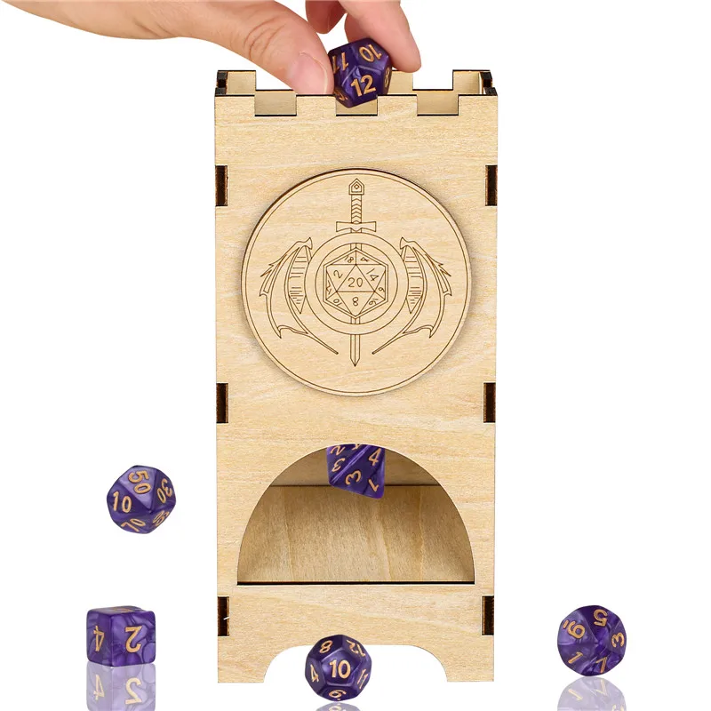 

Fantasy Wings Fighter Pattern Wooden Dice Tower Portable Dice Roller Tower for RPG Table Board Game Dice Tray Accessory(No Dice)