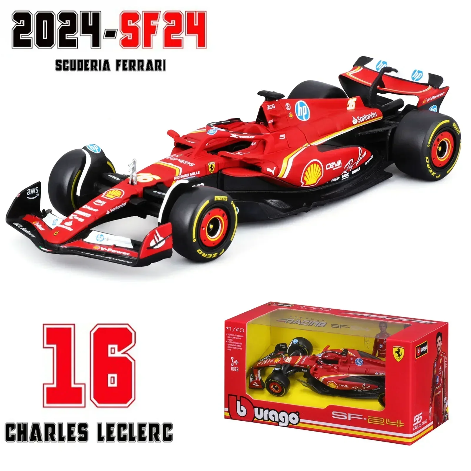 Bburago 1:43 Ferrari SF24 F1 Car Model 2024 Season 16# Leclerc 55# Sainz Alloy Luxury Vehicle Diecast Formula Racing Toy Gift