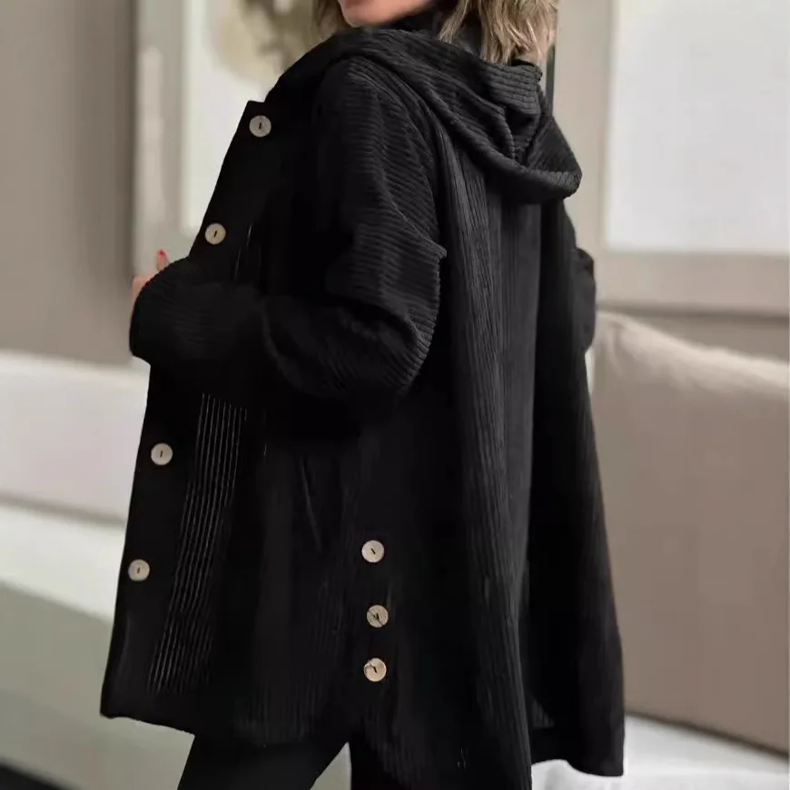 2025 трансграничная женская вельветовая повседневная куртка осенне-зимнего цвета с капюшоном, большие размеры, женская вельветовая куртка