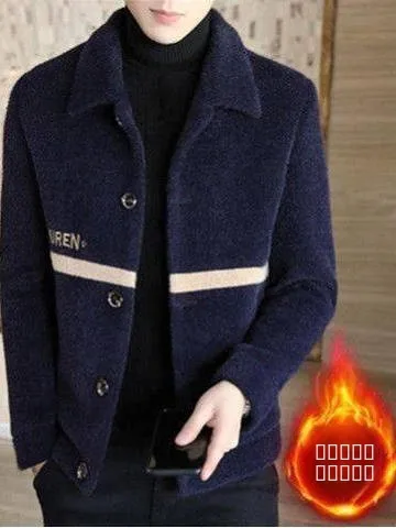 

Men's Autumn Winter Thiened ort Coat Stand Collar Tweed Jaet High End Woolen Coat Busin Casual Sle for Middle-Aged...