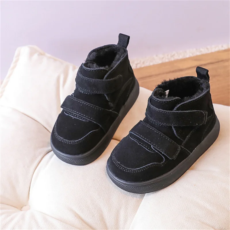 2023 New Winter Baby Shoes Leather Double Hook&Loop Toddler Boys Boots Soft Sole Non-slip Fashion Little Kids Girls Snow Boots