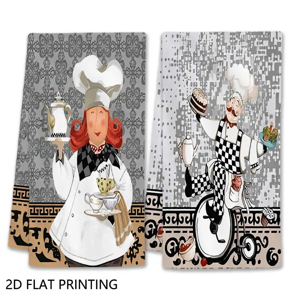 Jit 2pcs Cartoon Chef Baking Dessert Pattern Dish Towels For Home Kitchen Cooking Lovers Decor