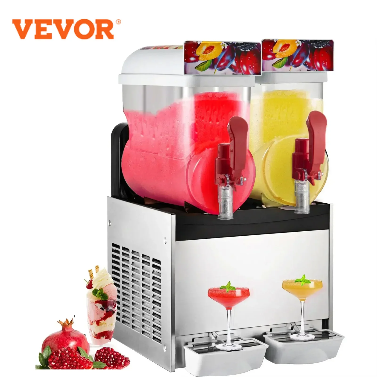 Profesjonalna maszyna do slushy VEVOR 500W, do margarity, smoothie i drinków mrożonych, odpowiednia do robienia lodów, soków, herbaty i kawy, 15L x 2 zbiorniki